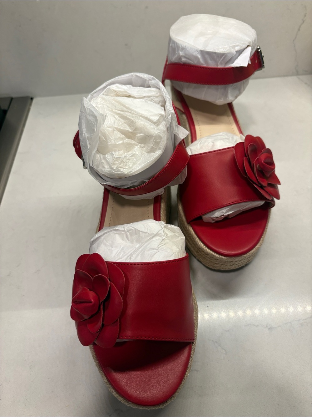 Marc Fisher Women Espadrille Platform Sandals 3D Rose - 10 M - Dark Red - Picture 7 of 7